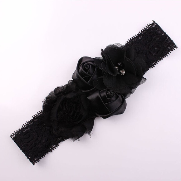 Lace & Double Satin Rose Hair Band - (GRAY) - Picture 2 of 8